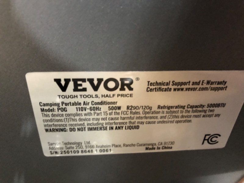 Photo 1 of (POWER BLOCK OVERHEATING ISSUE) VEVOR Portable Air Conditioner, 5000 BTU 3-Speed Air Conditioning Unit with 24H Timer, Air Portable AC Adjustable from 16-32?, Compatible with AC/DC 48V for Outdoor Tent Camping, RVs or Home Use, Grey