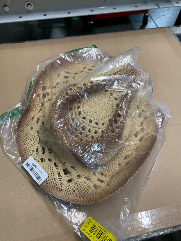 Photo 1 of ***(MISSING ACCESSORIES)*** Men's Women's Western Straw Cowboy Hat, Cowgirl Sun Beach Hat with Two Decorative Bands and a Hair Band, Wide Brim Brown
