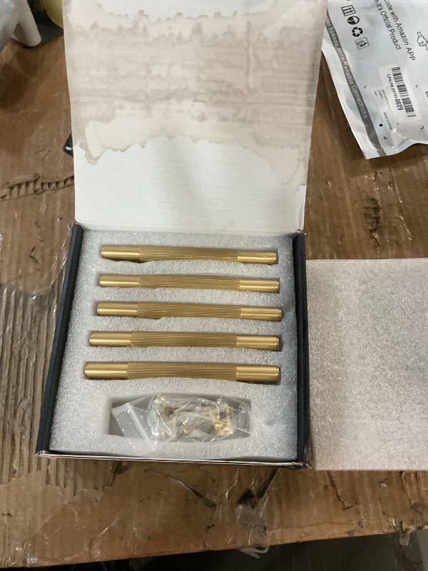 Photo 1 of (USED/FAIR) SALISENG-5 Pack Satin Gold Kitchen Cabinet Pulls, 3-3/4 Inches Brushed Brass Dresser Drawer Handles, Modern Gold Furniture Door Handles for Cupboard Vanity Wardrobe Cupboard