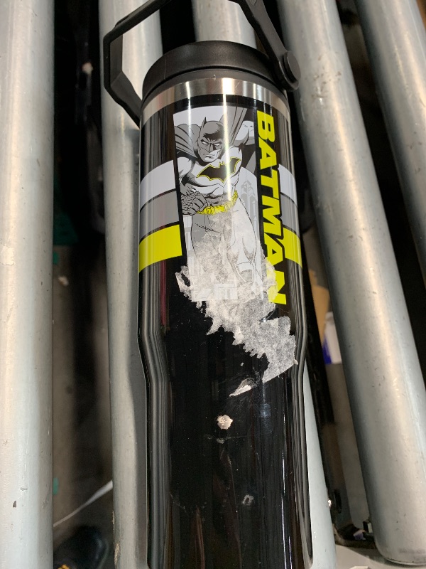 Photo 1 of (used)(damaged)(see all images) Spoontiques Batman 30oz Stainless Steel Water Bottle - 10" Tall, Twist Off Lid & Carrying Handle - Stainless Steel Outer Wall & Acrylic Inner Wall