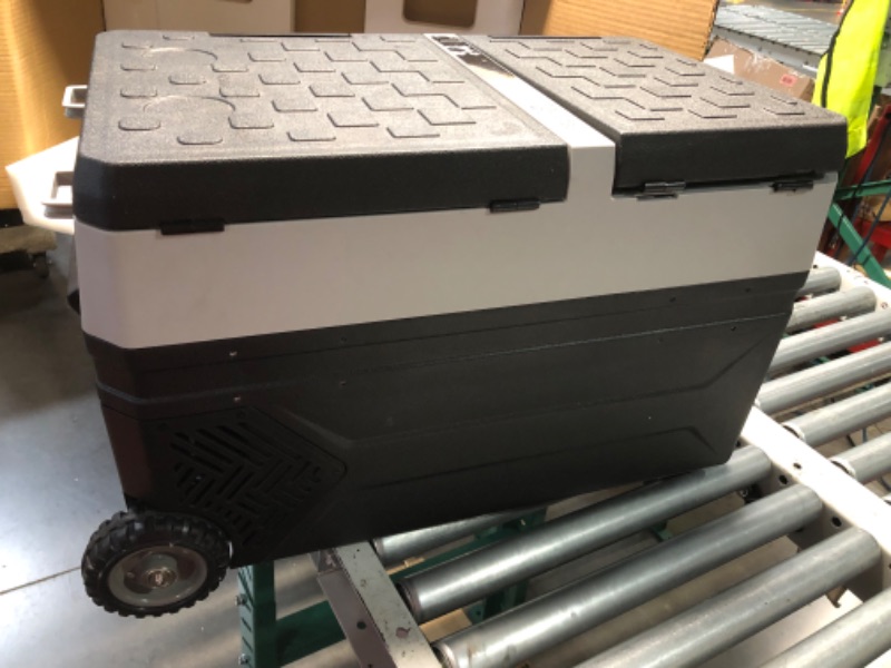 Photo 1 of ***MAJOR DAMAGE - LID BROKEN OFF - MISSING RETRACTABLE HANDLE - SEE PICTURES***
AAOBOSI 12 Volt Car Refrigerator, 45Qt (42L) Portable Car Fridge Freezer Electric Cooler Dual Zone Extension Handle, 12/24V DC and 110-240V AC, Mini Fridge for Camping, Travel
