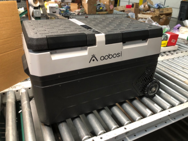 Photo 1 of ***MAJOR DAMAGE - LID BROKEN OFF - MISSING RETRACTABLE HANDLE - SEE PICTURES***
AAOBOSI 12 Volt Car Refrigerator, 45Qt (42L) Portable Car Fridge Freezer Electric Cooler Dual Zone Extension Handle, 12/24V DC and 110-240V AC, Mini Fridge for Camping, Travel