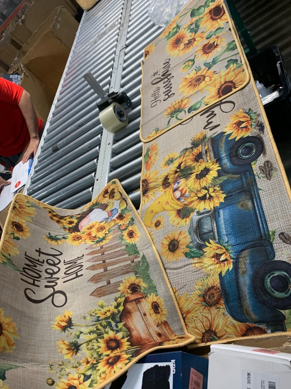 Photo 1 of ***(HEAVILY USED/ MINOR DAMAGE)***Timgle 3 Pcs Sunflower Kitchen Rugs Gnomes Rug Retro Style Non Slip Kitchen Print Floor Mat Washable Floor Comfortable Mat for Home Office Sink 17 x 29 Inch 17 x 47 Inch