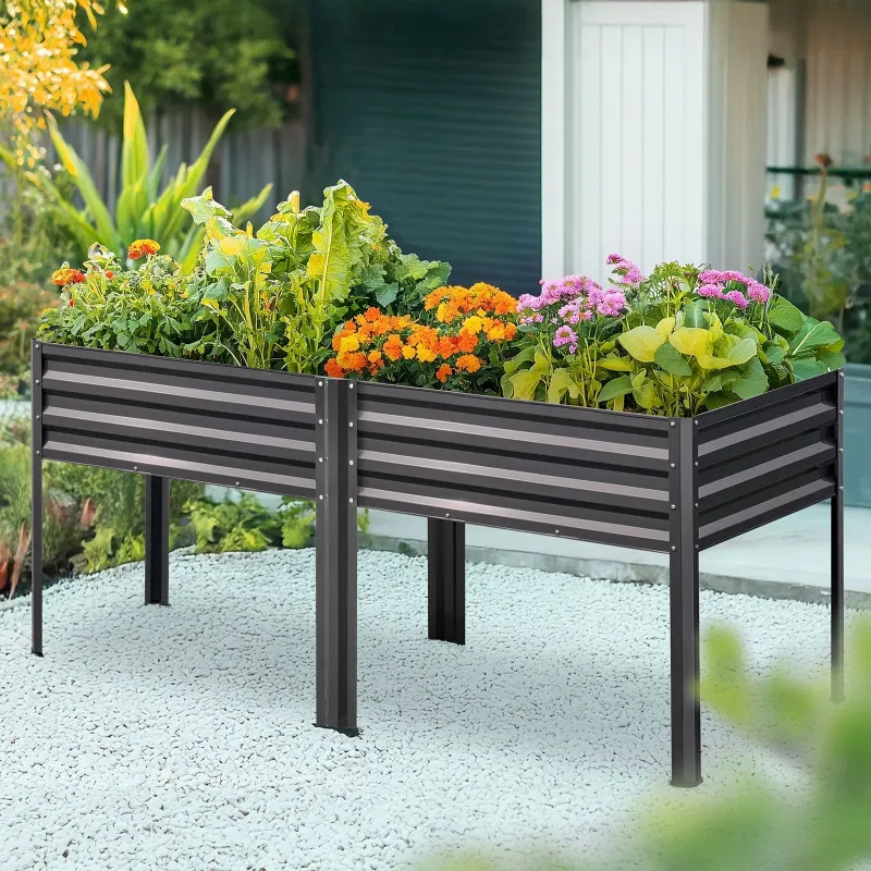 Photo 1 of ***MISSING PARTS****KING BIRD Raised Garden Bed with Legs Galvanized Large Elevated Planter Box for Backyard, Patio, Balcony, 600lb Capacity, Dark Grey 70.9x22.8x31.5 in
