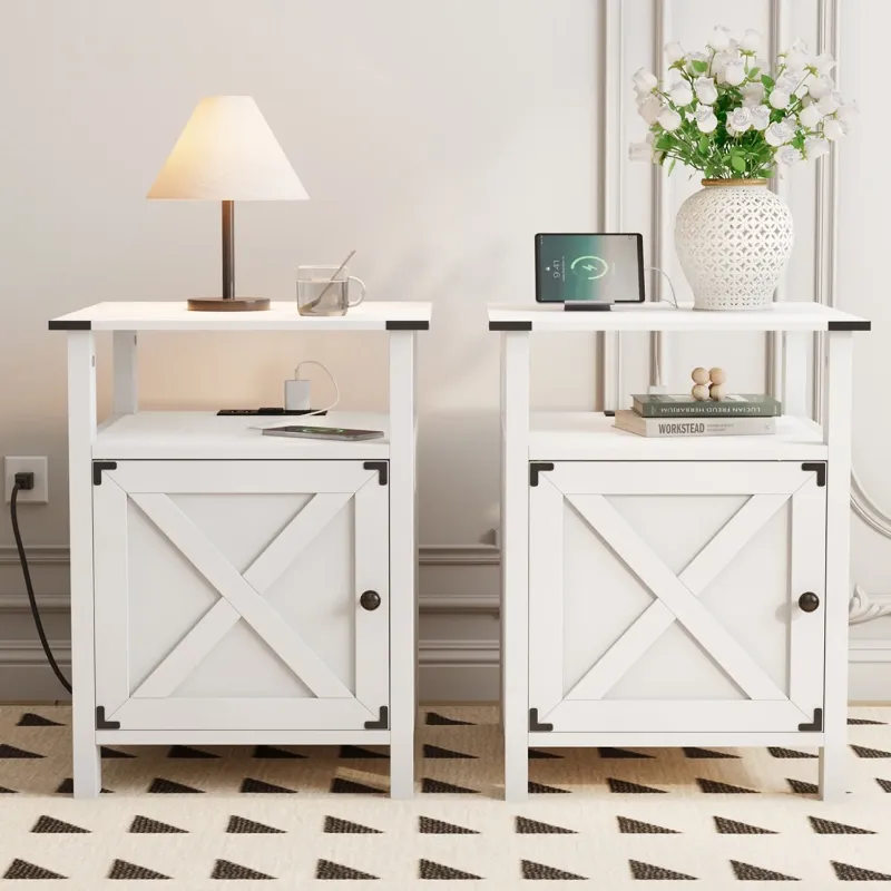Photo 1 of Behost Nightstand for Bedroom Set of 2, Farmhouse Small Bedside Table for Bedroom Furniture,White
