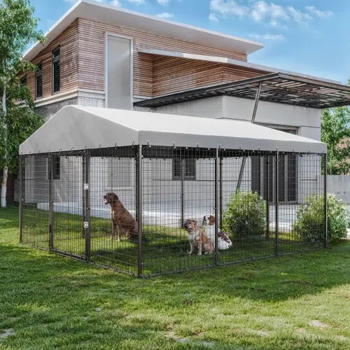 Photo 1 of ***BOX B ONLY!!!!***    118" x 118" Outdoor Metal Dog Kennel Chicken Runs With UV-Resistant Roof Foldable Panels And Secure Frame Mesh Black
