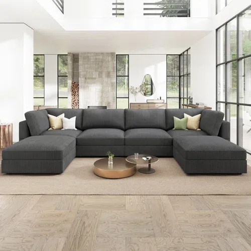 Photo 1 of ***BOX A ONLY!!!    ITEM IS SIMLAR, NOT EXACT***   Honbay U-shaped Corduroy Modular Sectional Couch
