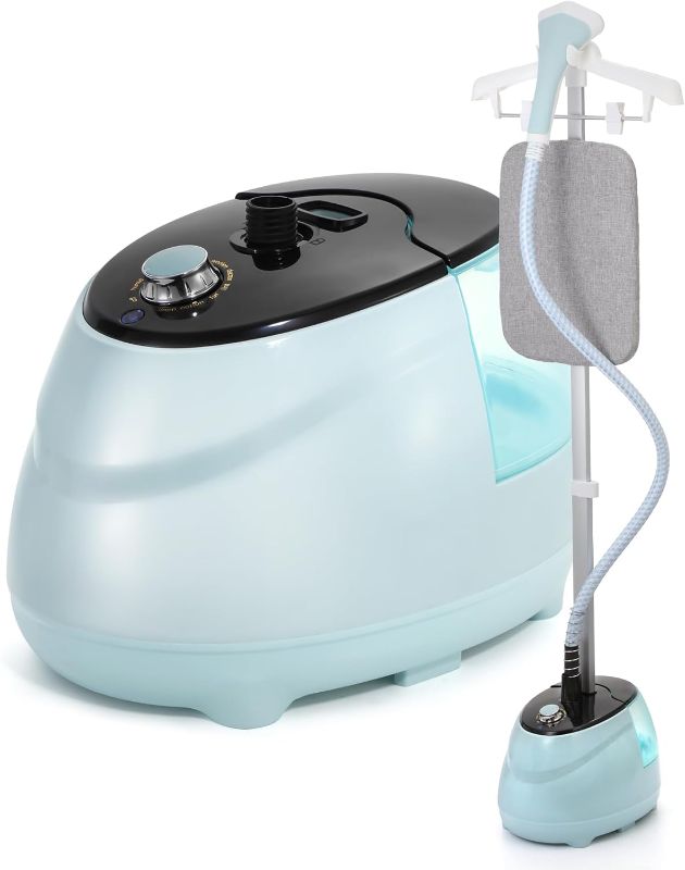 Photo 1 of BEAMNOVA Steamer for Clothes Standing Garment Steamer Clothing Steam Iron with Ironing Board Wrinkle Remover 1.8L(61oz) Water Container, 10 Settings For Home and Commercial Use, Blue
