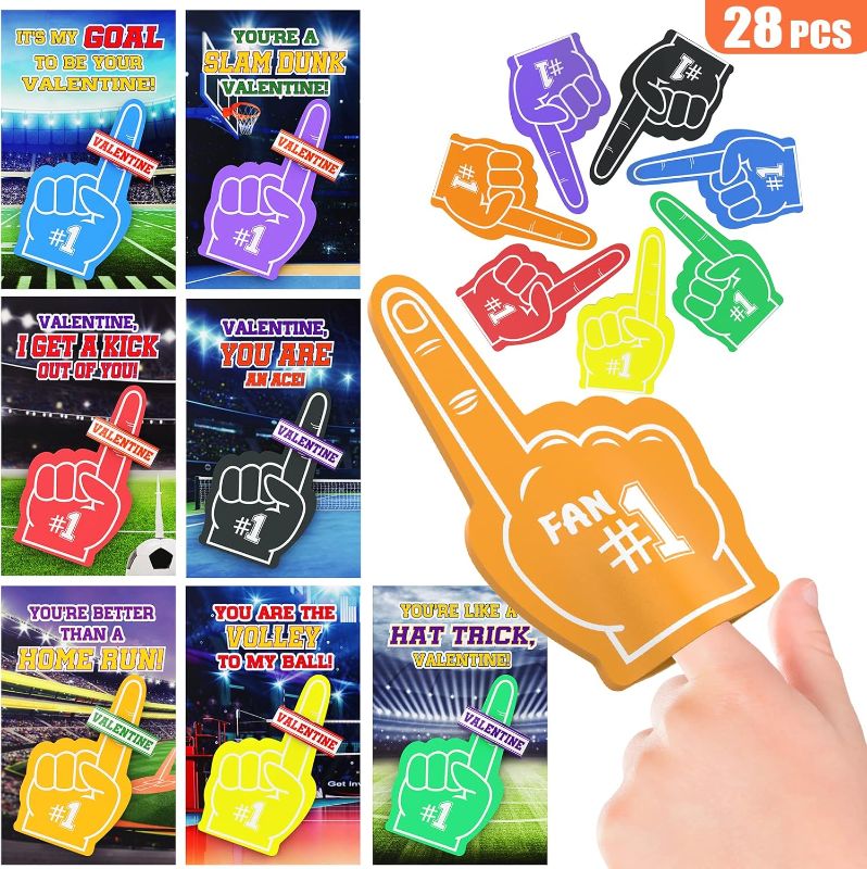 Photo 1 of 28Pcs Valentines Day Gifts for Kids, Foam Fingers with Valentines Cards for Valentine Party Favor, Valentines School Classroom Exchange Prizes, Sports Valentine Cards for Boys Girls…
