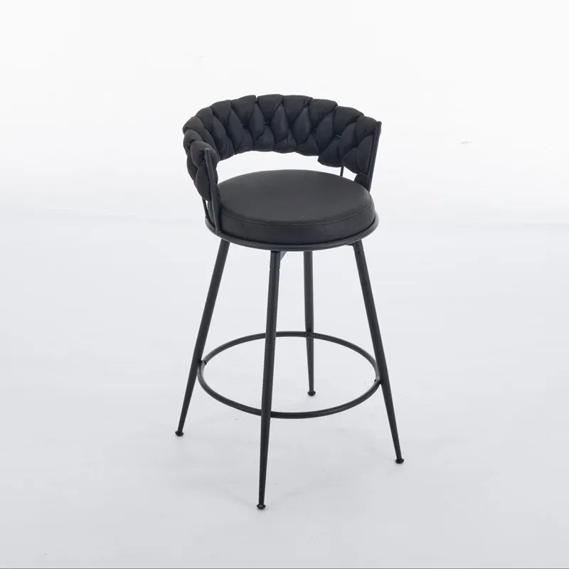 Photo 1 of Barstools Counter Height Set of 3, 360°Swivel Bar Stools Stool Chair Suede Fabric Modern Woven Design Bar Chairs with Back and Footrest for Kithcen Cafe Pub (Set of 3)