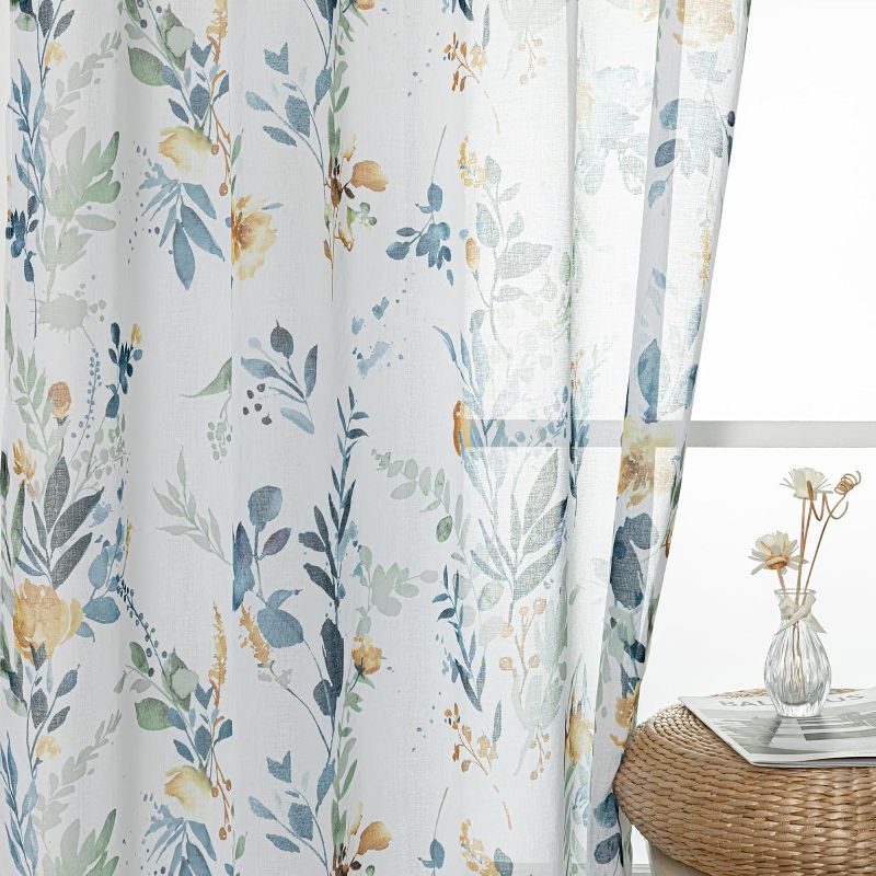 Photo 1 of ***ITEM IS SIMILAR, NOT EXACT***   MYSKY HOME Floral Curtains for Living Room 84 inches Long Classic Printed Flower Leaf Sheer Curtains for Bedroom, Bathroom, Rod Pocket Window Drapes Yellow and Blue, 2 Panels, 52 x 84 inch
