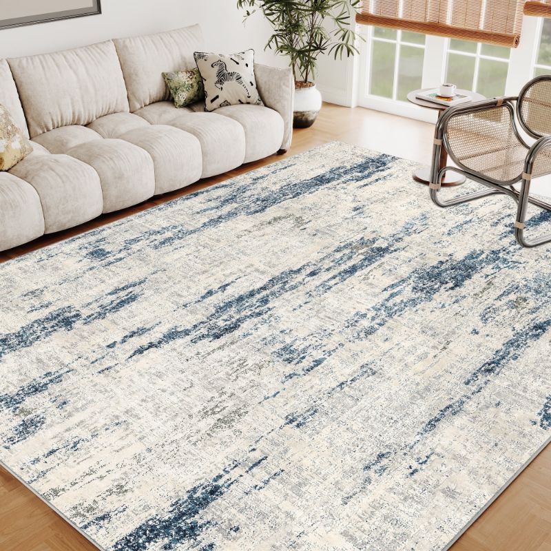 Photo 1 of BERTHMEER 8'x10' Large Area Rugs for Living Room Large Abstract Bedroom Dining Room Modern Machine Washable Non-slip Contemporary Rugs,Blue&Beige