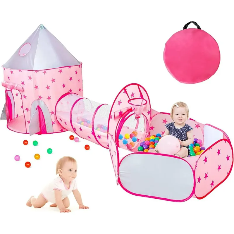 Photo 1 of 3 in 1 Tunnel Tent, Kids Play Tent for Toddler with Play Tunnel & Baby Ball Pit & Castle Tent and Storage Bag, Indoor Outdoor Toy Tent for Kids Toy Gifts (Without Ball)
