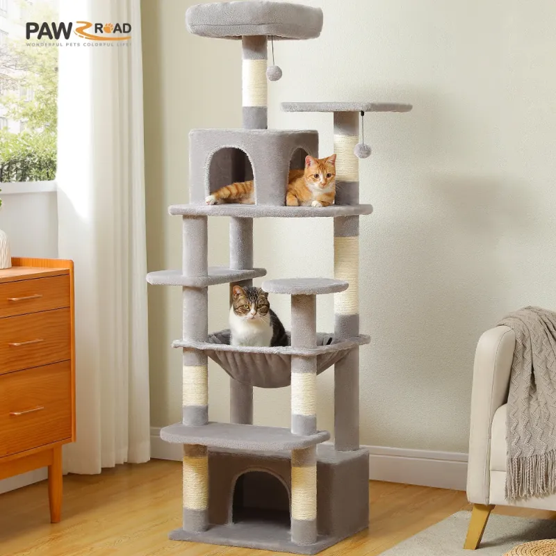 Photo 1 of PAWZ Road Cat Tree 64" Sisal Scratching Posts Tower with Large Perch Hammock for All Indoor Cats,Gray
