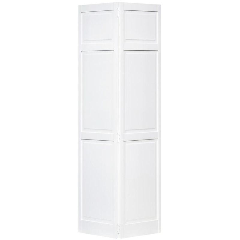 Photo 1 of 28 in. X 80 in. Traditional 6-Panel White Solid Core Pine Bi-Fold Door
