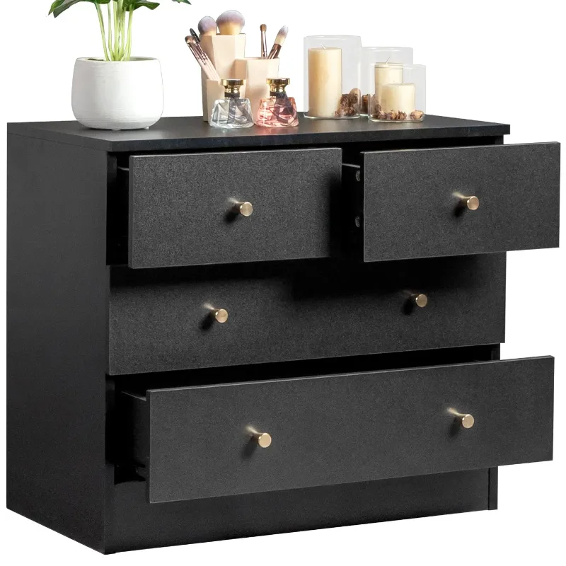 Photo 1 of Modern Wood 4-Drawer Dresser Chest Bedside Table for Bedroom,Living Room,Black
