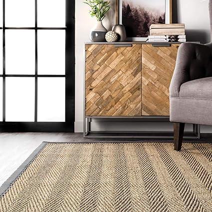 Photo 1 of 8x10 Elijah Seagrass Area Rug, Navy, Solid Farmhouse Style, Cotton Bordered, Basketweave, Natural Fiber, For Bedroom, Dining Room, Living Room, Hallway, Office, Kitchen, Entryway