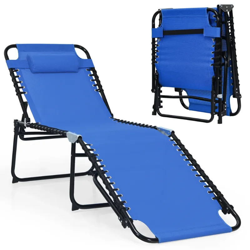Photo 1 of  Folding Lounge Chaise 16'' High Recline Chair W/Adjustable Backrest and Footrest Navy