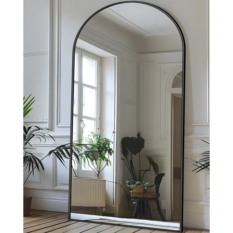Photo 1 of 71"x28" Arched Full Length Floor Mirror with Stand, Aluminum Frame, Black