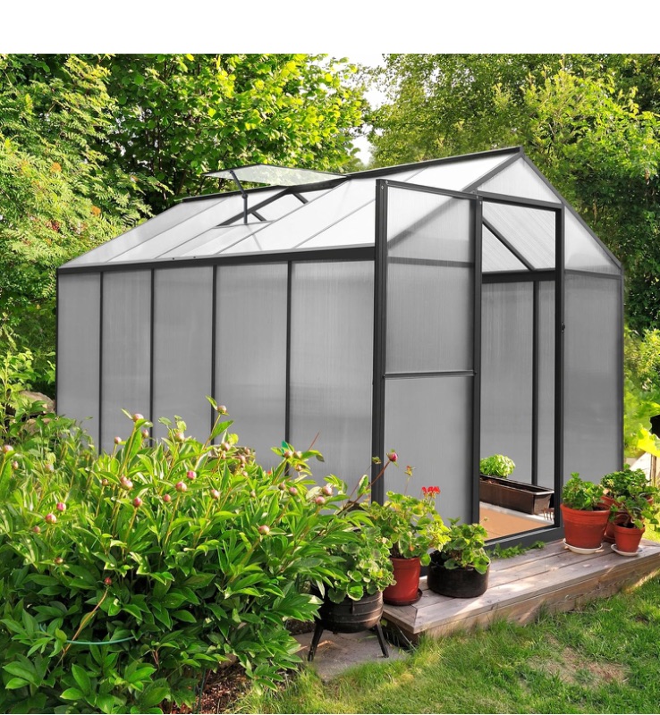 Photo 1 of 6' x 10' Greenhouse, Polycarbonate Green House with Adjustable Vent, Aluminum Frame, Rivet Structure, Greenhouses for Outdoors for Yard, Garden, Hobby, Grey