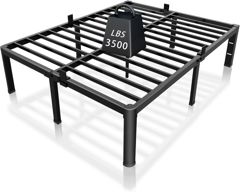 Photo 1 of 14 inch Metal Queen Bed Frame with Rounded Corner and Headboard Hole Mattress Retainers 3500LBS Heavy Duty Steel Slats No Box Spring Needed Platform Noise-Free Easy Assembly