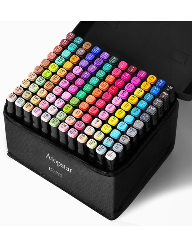 Photo 1 of 120 Colors Alcohol Markers Artist Drawing Art Markers for Kids Dual Tip Markers for Adult Coloring Painting Supplies Perfect for Gift(120 Black Shell)