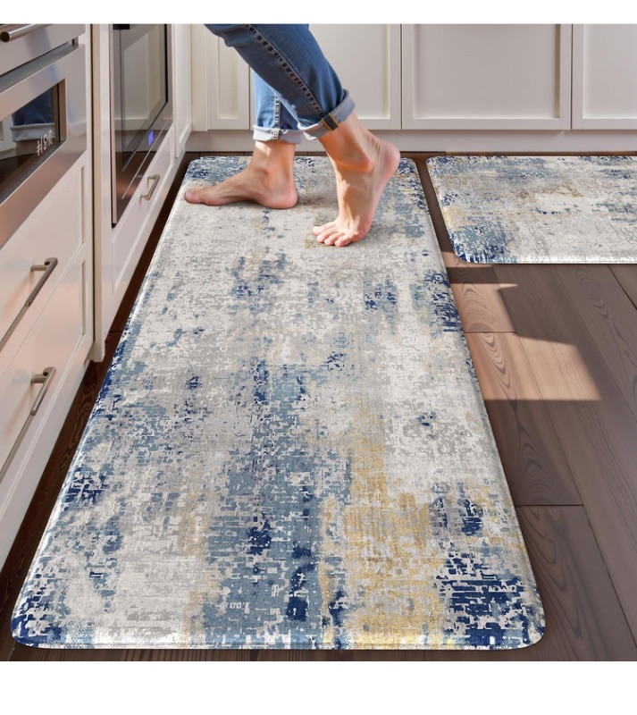 Photo 1 of Anti Fatigue Kitchen Mats, Multi Blue Kitchen Rugs 20"x32"+20"x47", Non-Slip Waterproof Kitchen Floor Mats, Colorful Comfort Mats for Kitchen Floor, Sink, Laundry, Office