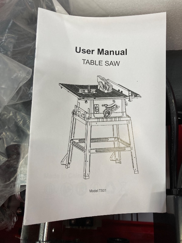 Photo 1 of Table Saw, 10 Inch 15A Multifunctional Saw with Stand & Push Stick, 90° Cross Cut & 0-45° Bevel Cut, 5000RPM, Adjustable Blade Height for Woodworking