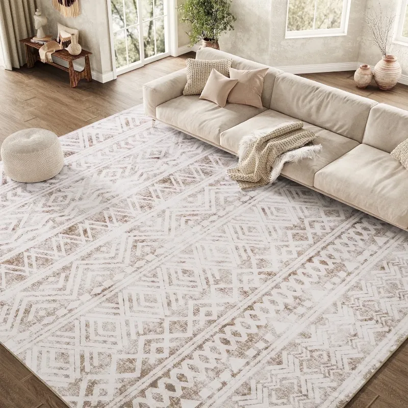 Photo 1 of ***one corner is stained & frayed*** SIXHOME 9'x12' Area Rugs for Living Room Washable Rugs Boho Large Area Rug Modern Geometric Neutral Living Room Rug Carpet Soft Rugs for Bedroom Dining Room Office Home Decor Taupe
