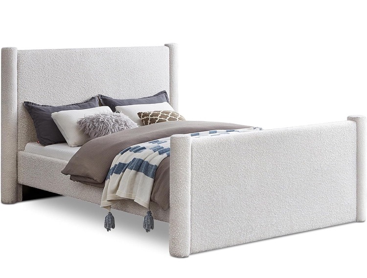 Photo 1 of Meridian Furniture B1299Cream-K Elias Collection Modern | Contemporary King Bed with Rich Cream Boucle Fabric, Solid Wood Inner Frame, 89" W x 88.5" D x 52" H, Cream, King