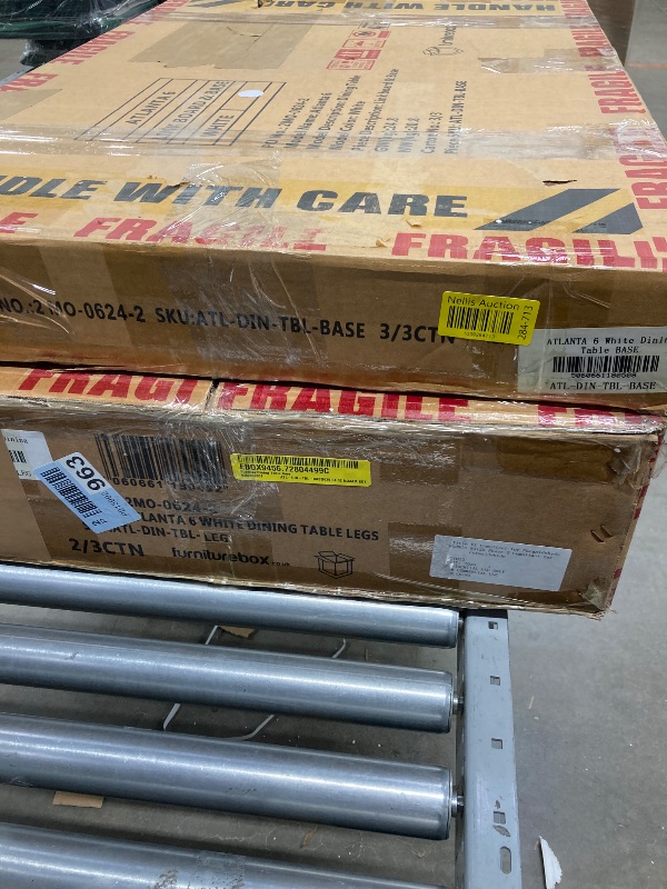 Photo 1 of ****MISSING BOX 1 OF 3, THERE ARE ONLY TWO BOXES***Edzard Chrome & White High Gloss Dining Table Set with 4 Luxury Faux Leather Dining Chairs