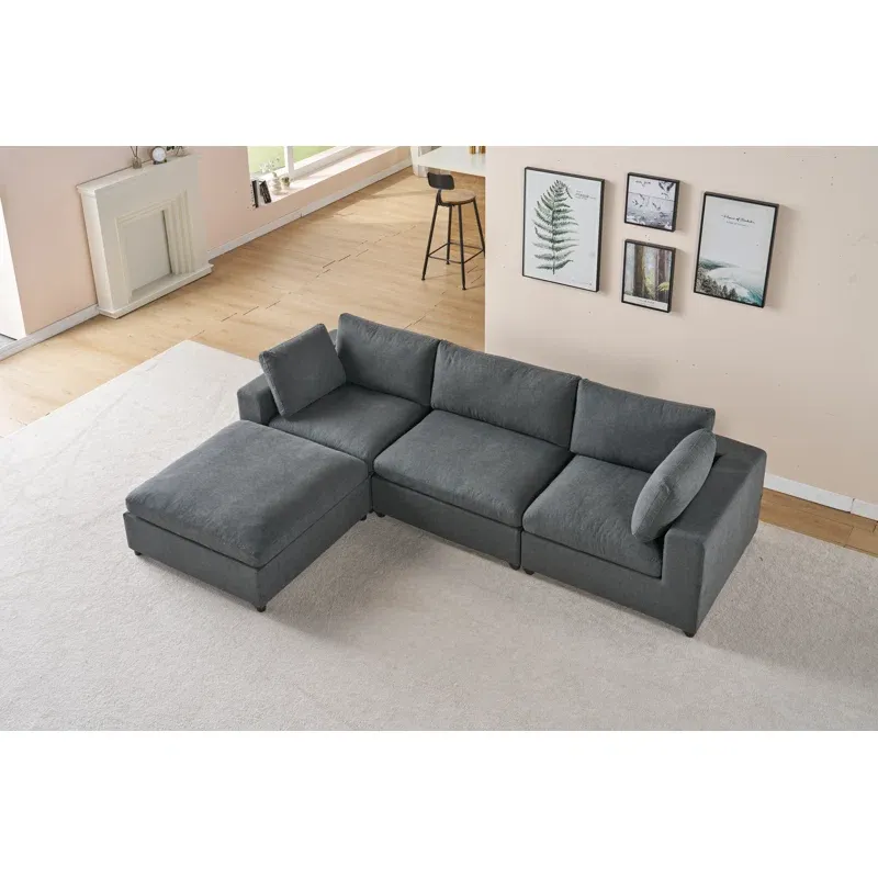Photo 1 of **BOX 3 OF 4 ONLY**
Modechai Sectional Sofa, 114? Down Filled Sofa, 4 Seats L Shaped Couch with Chaise, Ottoman