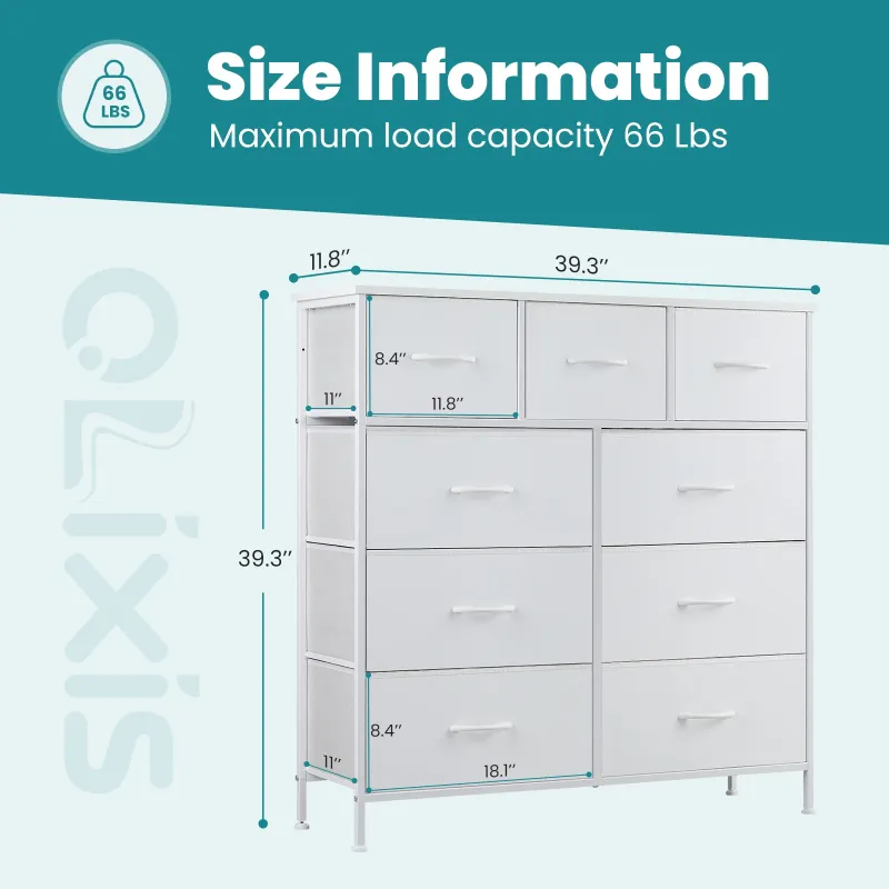 Photo 1 of Yanming Fabric Storage Dresser with 9 Drawers, Steel Frame and Wooden Top for Bedroom, Closet, Entryway, White