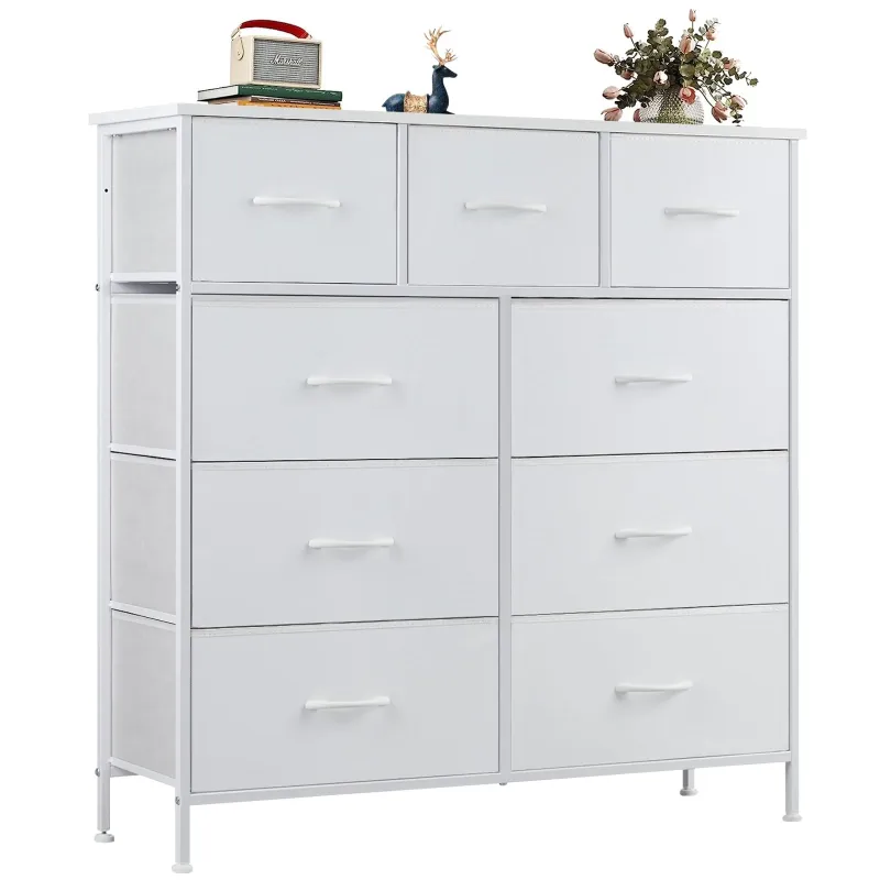 Photo 1 of Yanming Fabric Storage Dresser with 9 Drawers, Steel Frame and Wooden Top for Bedroom, Closet, Entryway, White