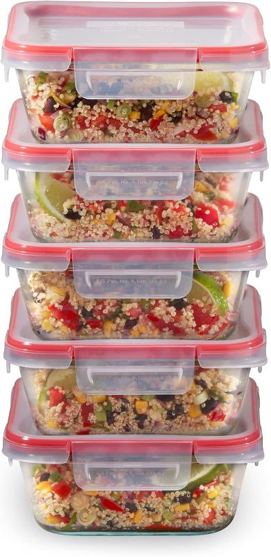 Photo 1 of ***MISSING ONE LID***Pyrex Freshlock 5-Pack (4-Cup) Glass Food Storage Containers Set, Airtight & Leakproof Locking Lids, Freezer Dishwasher Microwave Safe
