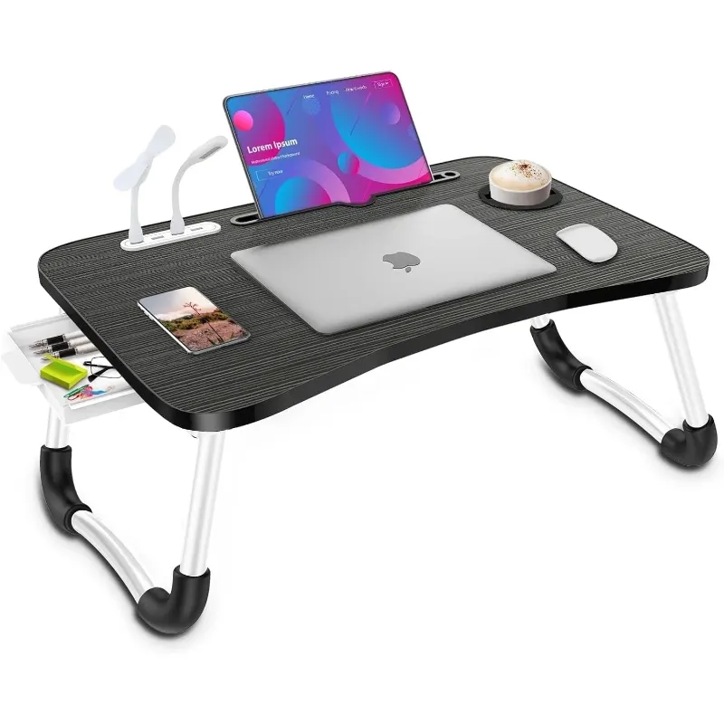 Photo 1 of ***cracked*** BN-LINK Laptop Desk with 4 USB Ports, Laptop Bed Stand Foldable, Laptop Table Breakfast Tray Portable Lap Standing Desk, Reading and Writing Holder with Drawer for Bed Couch Sofa
