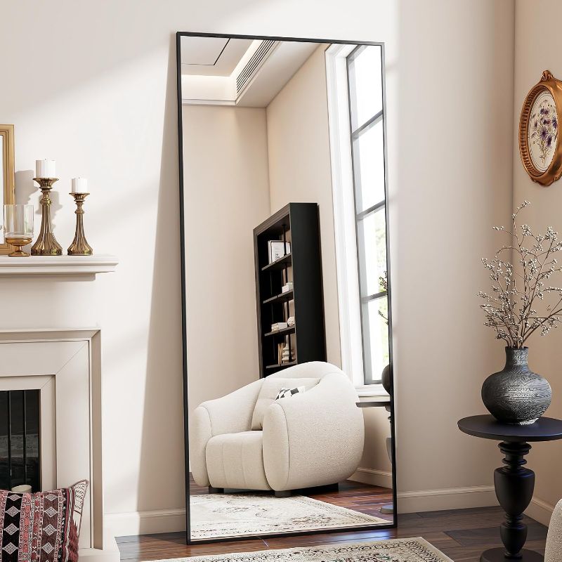 Photo 1 of  BEAUTYPEAK Full Length Mirror, Standing Hanging or Leaning Against Wall Floor Mirrors Body Dressing Wall-Mounted for Living Room, Bedroom with Aluminum Alloy Thin Frame, Black
