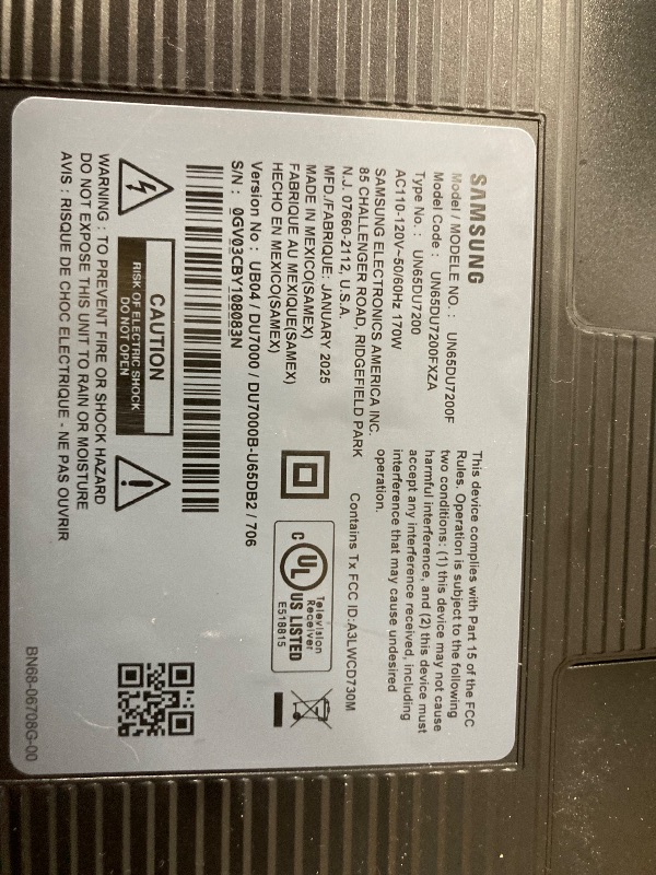 Photo 1 of ***PARTS ONLY***
SAMSUNG 65-Inch Class Crystal UHD 4K DU7200 Series HDR Smart TV w/Object Tracking Sound Lite, PurColor, Motion Xcelerator, Mega Contrast, Q-Symphony (UN65DU7200, 2024 Model)