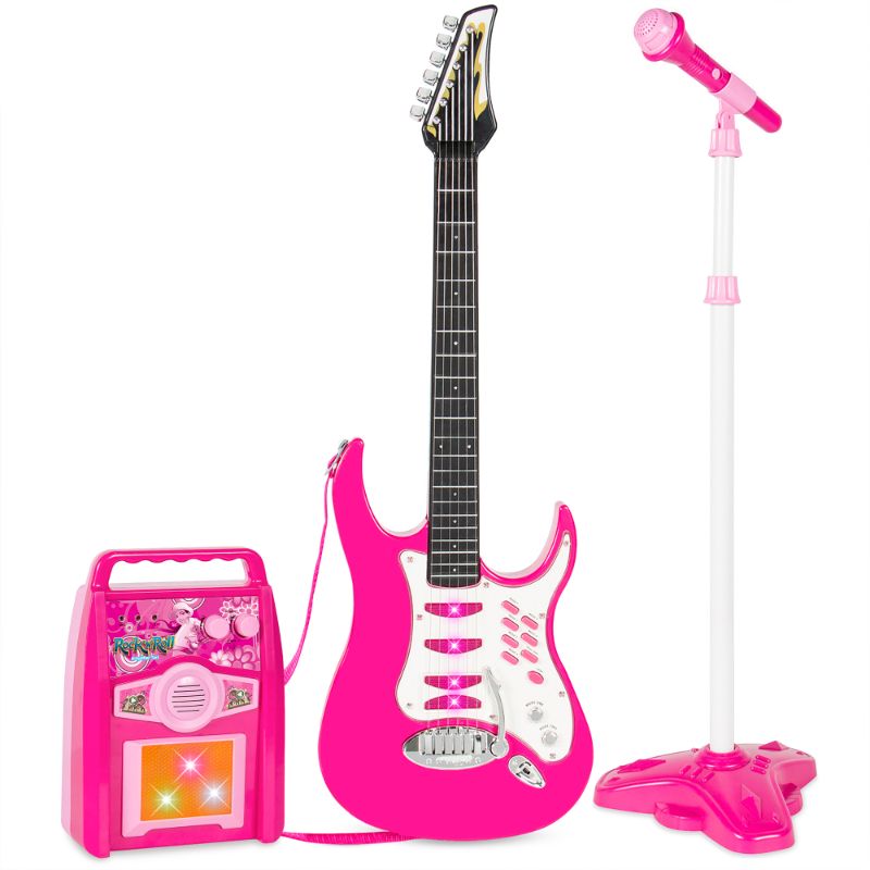 Photo 1 of Best Choice Products Kids Electric Musical Guitar Toy Play Set W/ 6 Demo Songs, Whammy Bar, Microphone, Amp, Aux - Pink
