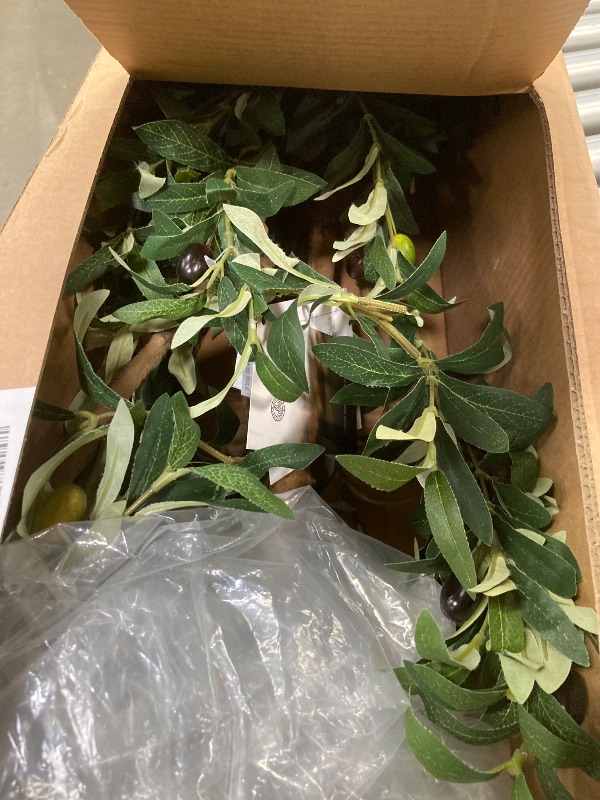 Photo 1 of 6 Ft Artificial Olive Plants with Realistic Leaves and Natural Trunk Silk Fake Potted Tree with Wood Branches and Fruits Faux Olive Tree for Office
