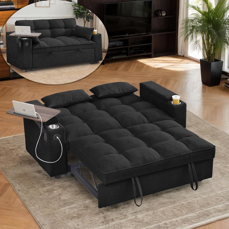 Photo 1 of 3 in 1 Sleeper Sofa Couch Bed, Futon Sofa Bed Chair, Convertible Sleeper Chair Bed, Love Seat Pull Out Sofa Bed, Folding Sofa Bed Chair, Sofabed for Living Room (Black)