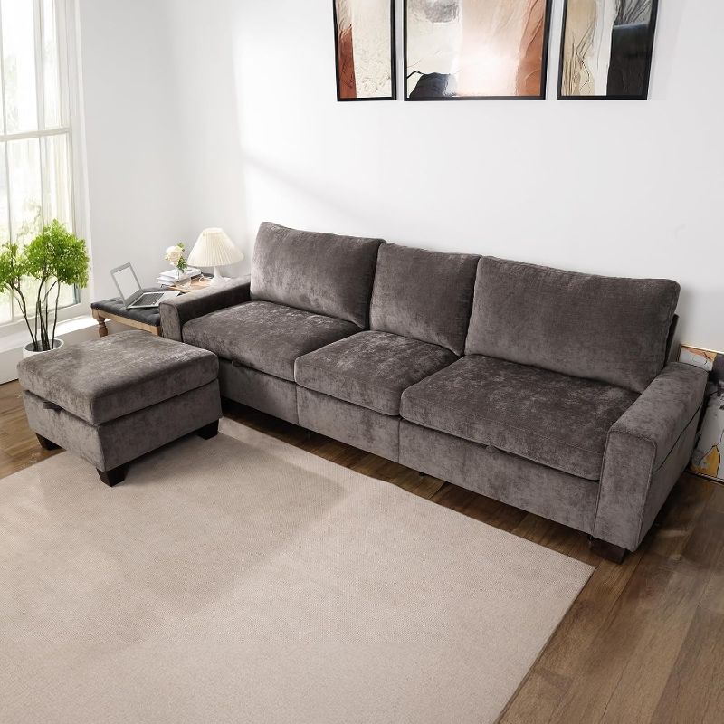 Photo 1 of 112“ Convertible Storage Sectional Sofa,L Shaped Couch with Storage Ottoman,Multi-Functional Reversible Sofa with Huge Storage Space, Breathable Fabric(Dark Grey)