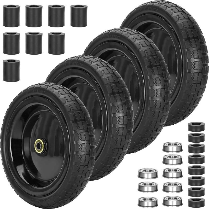 Photo 1 of 13" Flat Free Wheels Replacement for GOR Garden Cart Tires, 4.00-6 Solid Tires with 5/8"Bearings, 13" No Flat Wheels for GOR Garden Carts/Hand Trucks/Garden Carts
