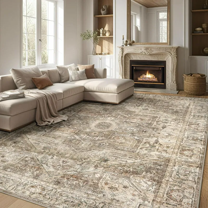 Photo 1 of BERTHMEER 9'x12' Large Brown Area Rugs for Living Room Bedroom Vintage Distressed Rugs Washable Non-slip, Multicolor