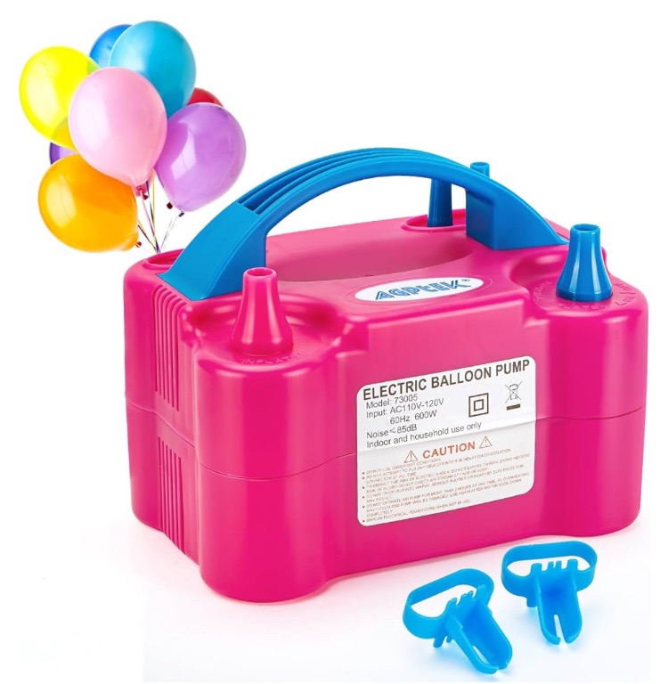 Photo 1 of  Electric Air Balloon Pump, 110V 600W Rose Red Portable Dual Nozzle Inflator/Blower for Party Decoration