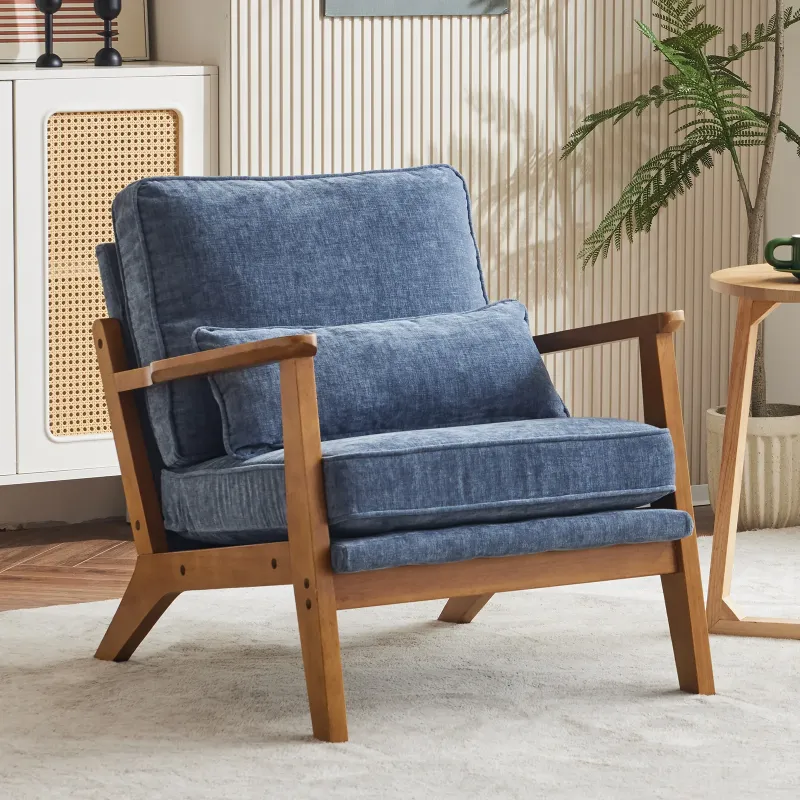 Photo 1 of ***one leg is broken badly, might be able to fix*** Ktaxon Accent Chair Chenille Upholstered Armchair, Reading Club Chair with Pillow for Living Room Bedroom Furniture Blue
