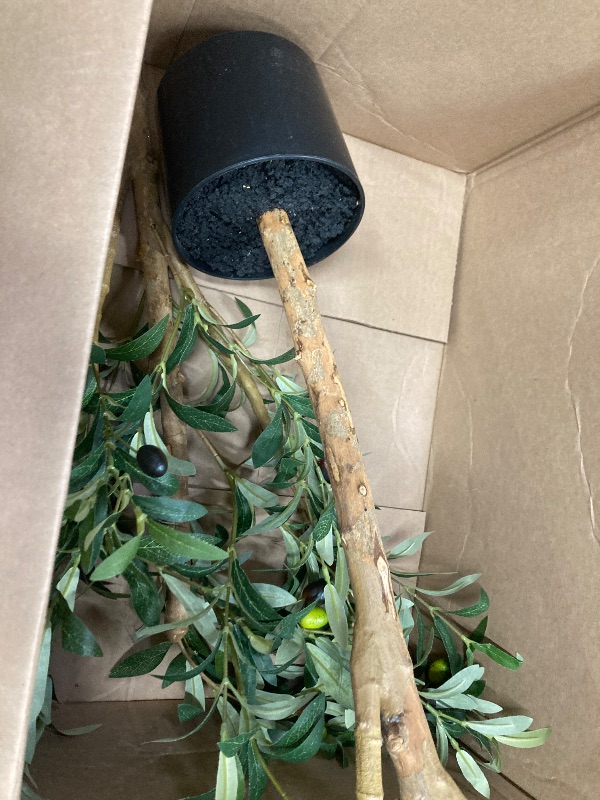 Photo 1 of 5 ft Artificial Olive Plants with Realistic Leaves and Natural Trunk, Silk Fake Potted Tree with Wood Branches and Fruits, Faux Olive Tree for Office Home Decor
