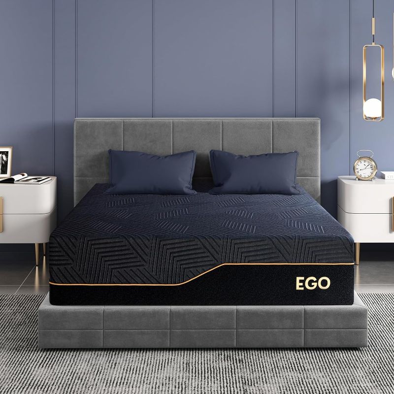Photo 1 of EGOHOME 14 Inch Queen Memory Foam Mattress for Back Pain, Cooling Gel Bed in a Box, Made in USA, CertiPUR-US Certified, Therapeutic Medium Mattress, 60x80x14 Black
