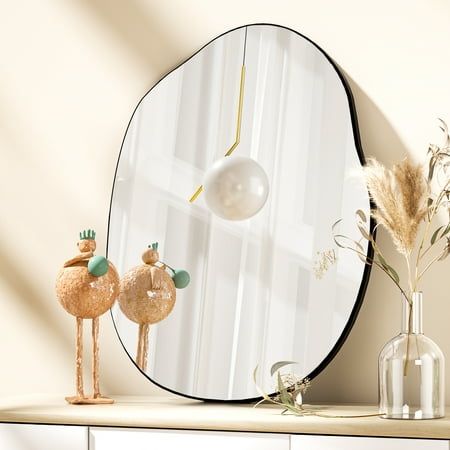 Photo 1 of BEAUTYPEAK 24 X 32 Vanity Mirror Wall Wavy Mirror Bathroom Mirror Decor Black
