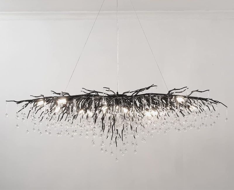 Photo 1 of  Black Chandelier, Crystal Chandelier Branch Lighting Frosted Raindrop